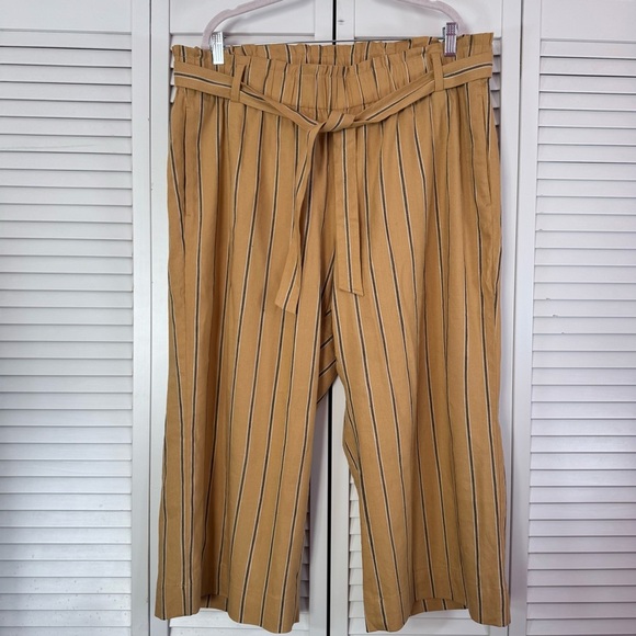 J. Jill Emilie Wide Leg Linen Stretch Cropped Pant Stripe Yellow Ochre Size 2X - Picture 2 of 8